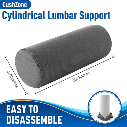 CushZone Lumbar Roll Support Pillow for Office Chair, Car, Gaming Chair, Memory Foam Back Cushion with Washable Cover for Relieving Back Pain & Improving Posture,Black