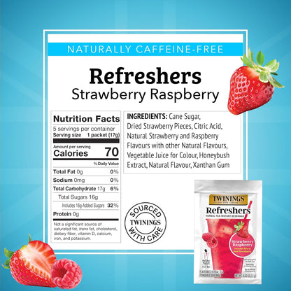 Twinings Strawberry & Raspberry Herbal Iced Tea, 72 Oversized Tea Bags, Makes 18 Pitchers or 144 Servings, Unsweetened, Naturally Caffeine-Free, 72 Count (Pack of 1)