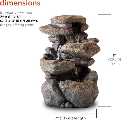Alpine Corporation 13" Tall Indoor Tabletop Water Fountain, 4 Tier Cascading Water Feature with LED Lights for Home, Office, Living Room, or Zen Decor, Gray