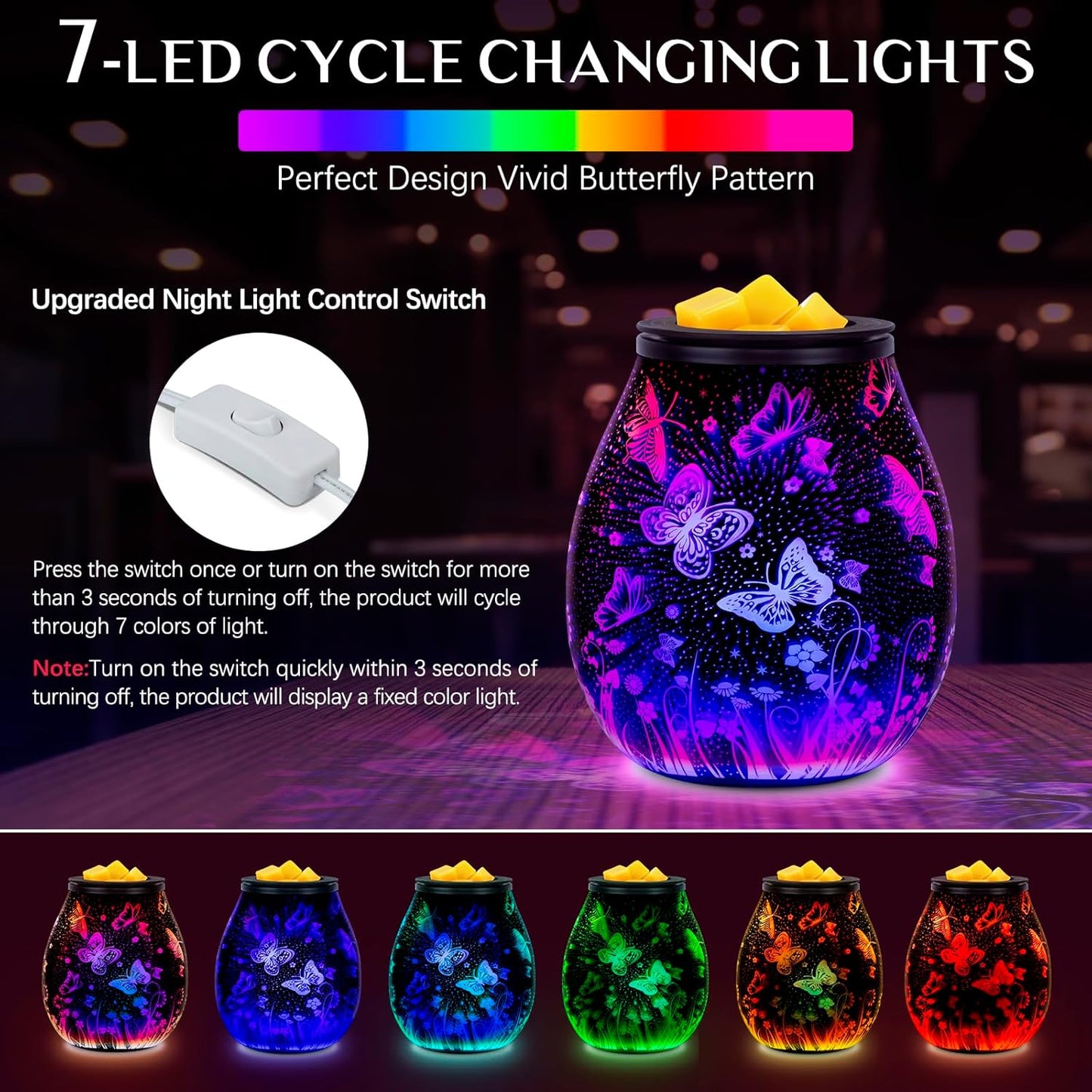 Wax Melt Warmer for Scented Wax- Glass Wax Melter for Home Fragrance with Removable Tray, Essential Oil Warmer Wax Cubes Burner Aroma Night Light for Home Office Bedroom Decor Gifts for Women