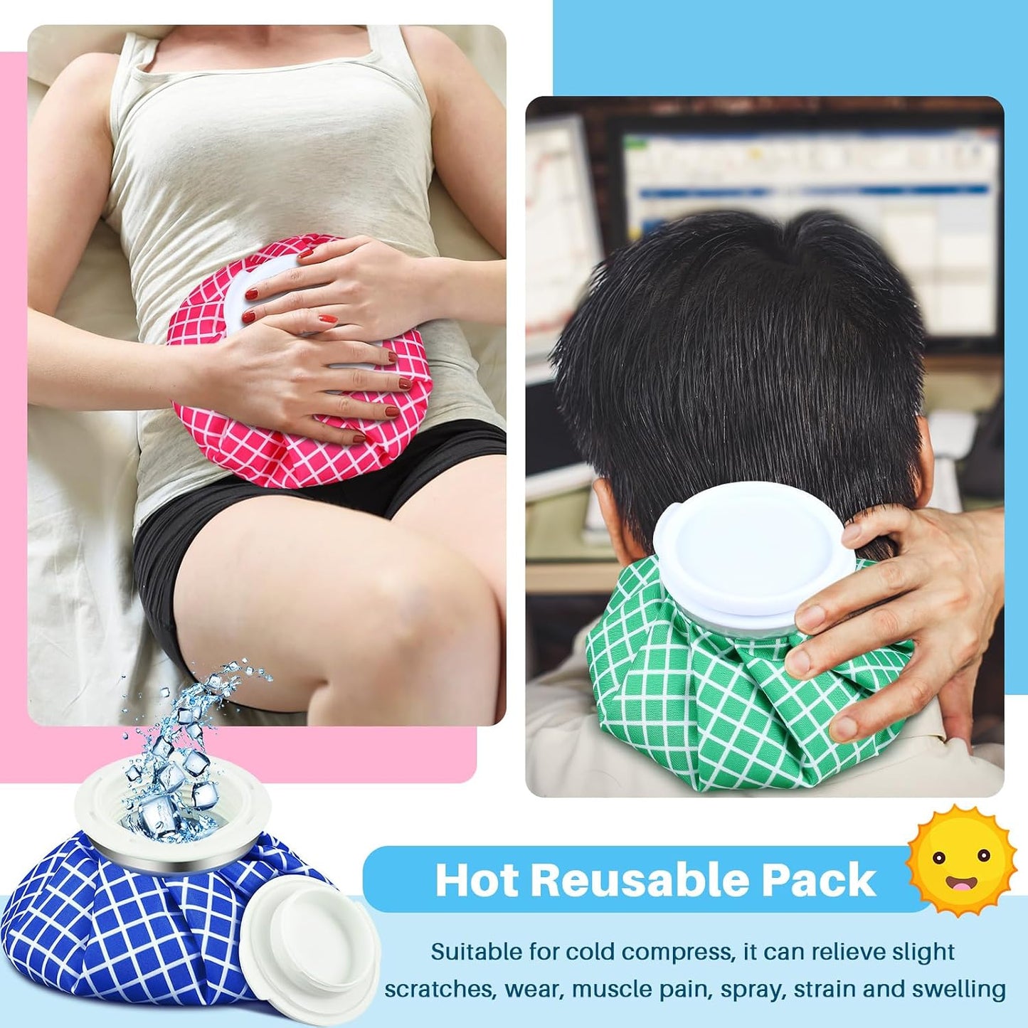Honoson 4 Pack Reusable Ice Pack for Injuries, Ice Bags Hot Water Bag for Hot & Cold Pain Relief No-Leak Elastic Breathable for Muscle, Joint Pain Swelling, Sports & Home Use(Cute Fruit Style)