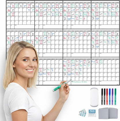 Large Dry Erase Calendar for Wall 36x48, Big Classroom Giant Month, Undated Reusable Family Monthly, Rolled Whiteboard White Board, Calendar Dry Erase Planner for Wall Erasable Large Office 48x36