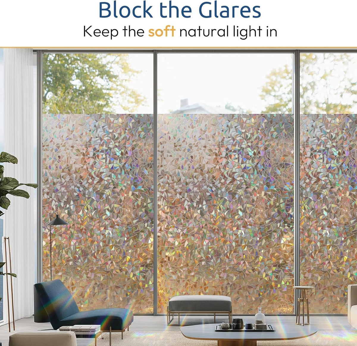 rabbitgoo Rainbow Window Privacy Film, Stained Glass Cling, 17.5" x 78.7"