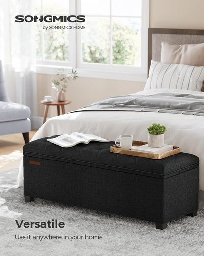 SONGMICS Storage Ottoman Bench, Foot Rest with Legs, 15.7 x 43.3 x 15.7 Inches, End of Bed Bench, Storage Chest, Load up to 660 lb, for Living Room, Bedroom, Entryway, Dark Gray ULSF088G01