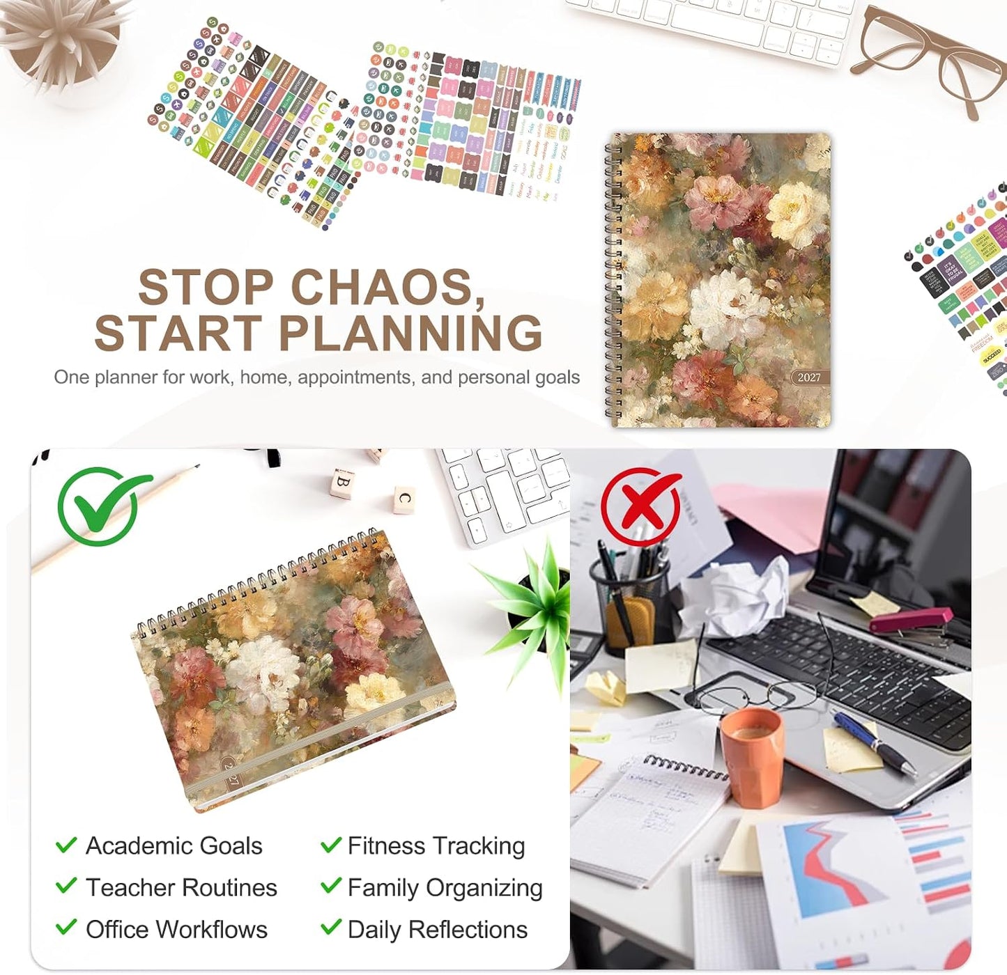 Planner 2026-2027, Weekly and Monthly Calendar Planner, JUL 2026 - JUN 2027 - Colors B