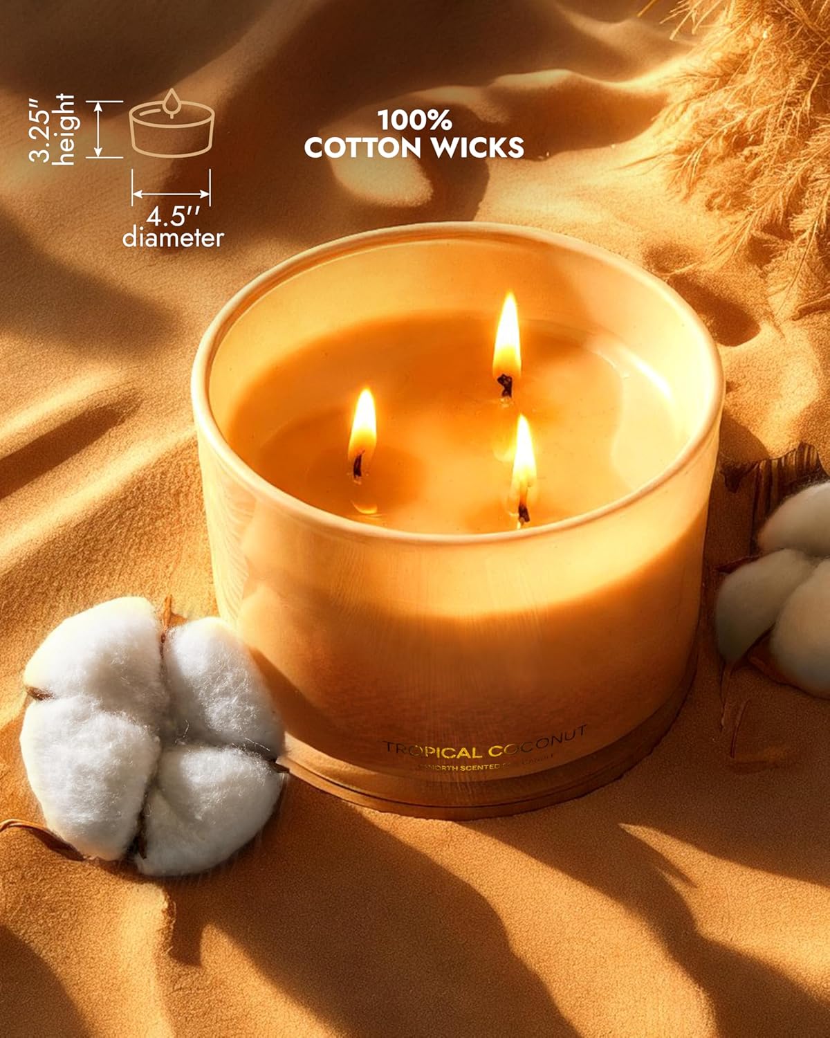 96NORTH Luxury Vanilla Soy Candles | Large 3 Wick Jar Candle | Up to 50 Hours Burning Time | 100% Natural Soy Wax | Relaxing Aromatherapy Aesthetic Candle | Housewarming Gift for Men and Women