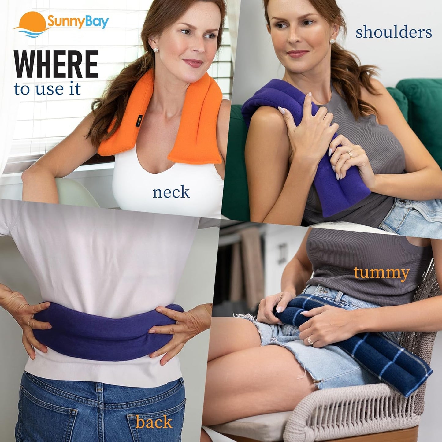 SunnyBay Microwavable Heating Pad for Neck and Shoulder, Heated Neck Wrap, Microwave Heat Pad, Weighted Beanbag Moist Hot or Cold Compress, 2.2 lbs, 26x4 Inches, Navy Blue