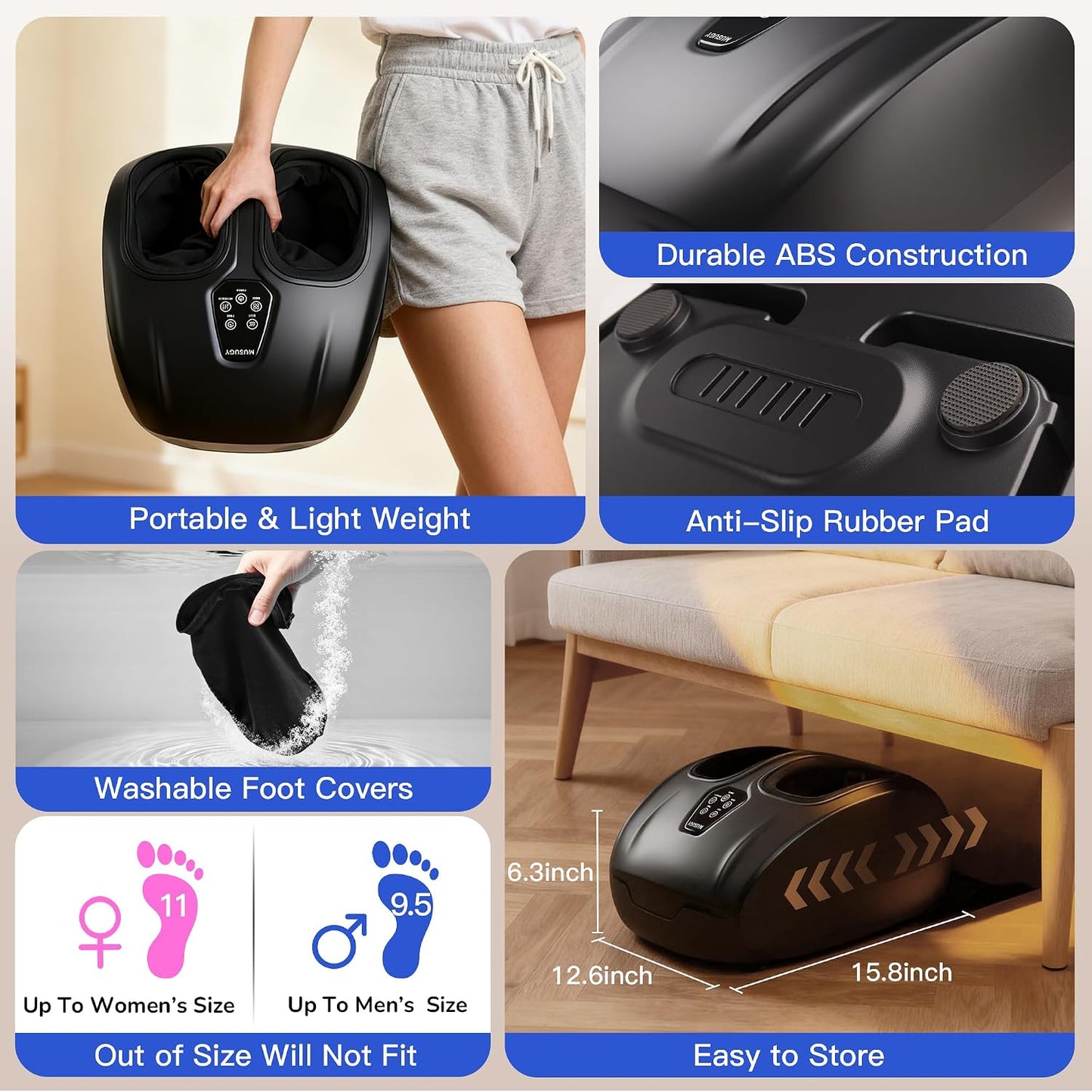 Foot Massager with Heat and Compression 2026 Upgraded Shiatsu Style | Comfortable Combination of Heat, Kneading, Vibration & Compression,for Plantar Fasciitis & Neuropathy