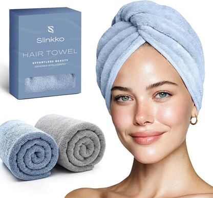 Microfiber Hair Towel Wrap for Women – Ultra Absorbent Quick Dry Turban | Button & Loop Design | Soft Lightweight Fabric | Reduces Frizz & Breakage | All Hair Types | Pink & Beige