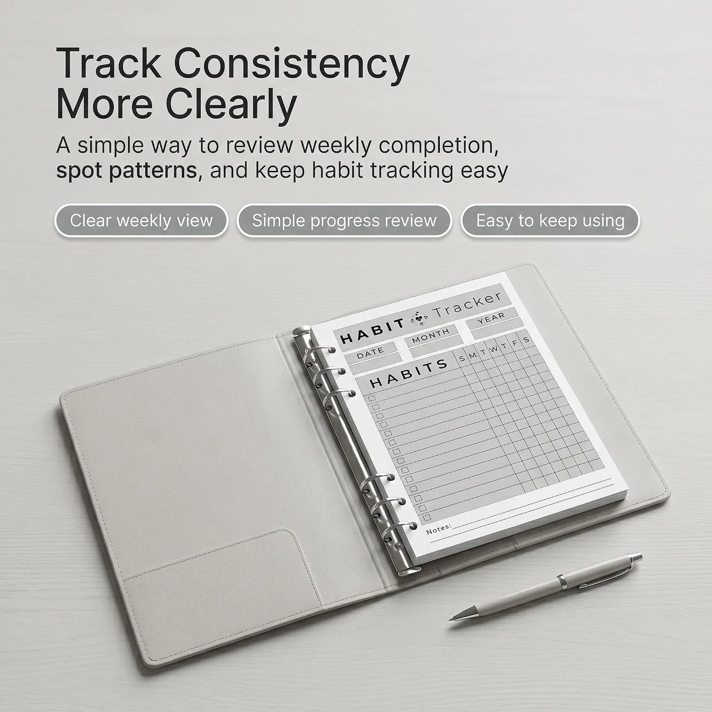 A5 Weekly Habit Tracker Inserts - Motivation & Rewards Pages for Weekly Goals and Consistency, Double-Sided 6-Hole Refill for A5 Binders, 50 Sheets, 100 Pages