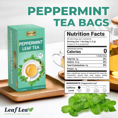 LeafLea Peppermint Tea Bags, Pure Peppermint Leaf Tea, 80 Count, 2-Pack