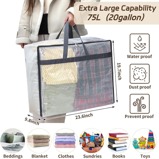 Fixwal Storage Bags 4 Pack 75L XL Mesh Clear for Blankets Clothes Comforter