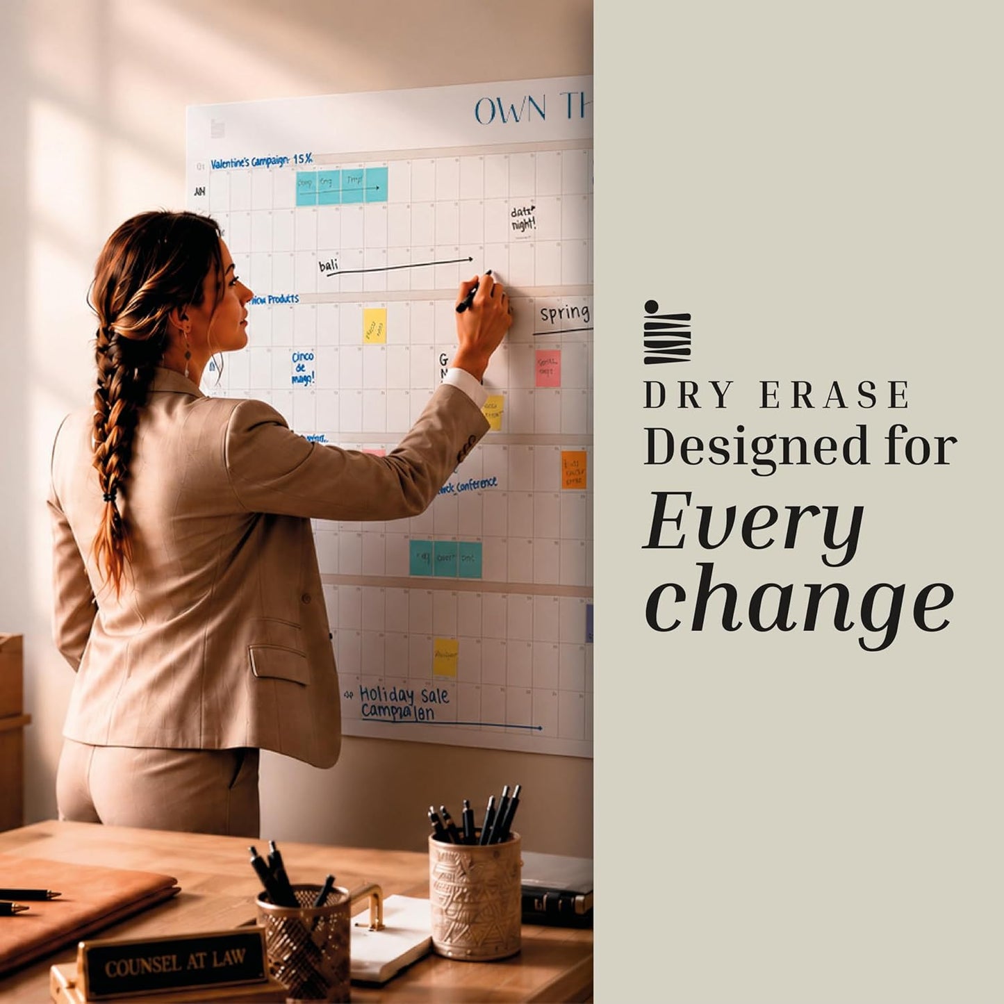 ETERNA GOODS Undated Giant Wall Calendar | 4ft x 3ft Full-Year Dry Erase Planner Start Anytime, Own The Year Jumbo Whiteboard Wall Calendar, Includes Markers, Stickers & Mounting Kit, for Home or Office
