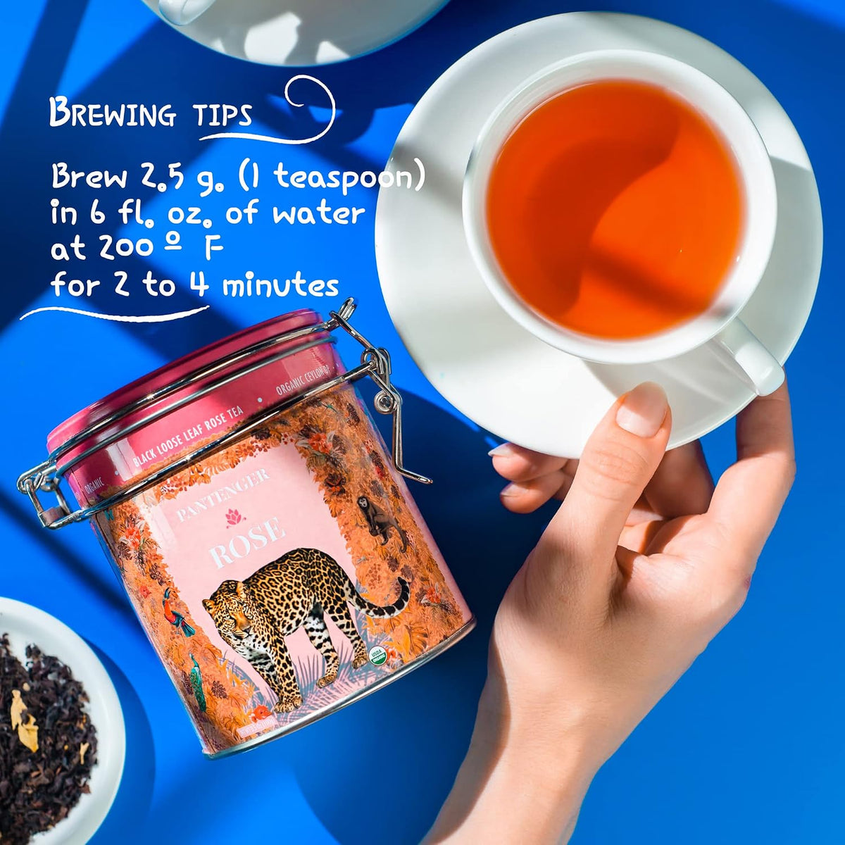 Organic Rose Tea Loose Leaf -3.5 OZ- Finest Moroccan Rose Petals and Ceylon Black Tea.