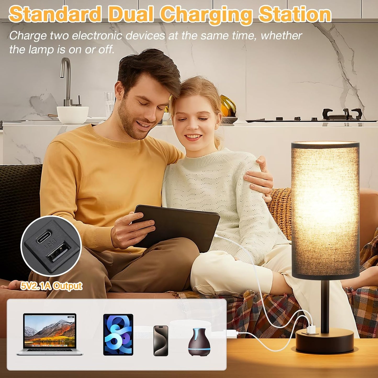 Dicoool Touch Bedside Table Lamp with USB - 3 Way Dimmable Wood Lamp for Bedroom Nightstand, Desk Lamp with Charging Station for Dorm, Living Room, Office, Kids Room, Small, 14in