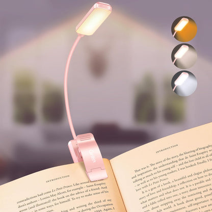 Gritin 9 LED Rechargeable Book Light for Reading in Bed | Eye Caring 3 Color Temps,Stepless Dimming Brightness,80 Hrs Runtime Small Lightweight Clip On Book Reading Light for Studying