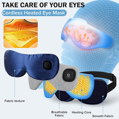 Heated Eye Mask 3 Heat Settings, Cordless Warm Compress with 2 Washable Replacement Covers, Auto Shutoff for Dry Eyes & Eye Strain Home Travel