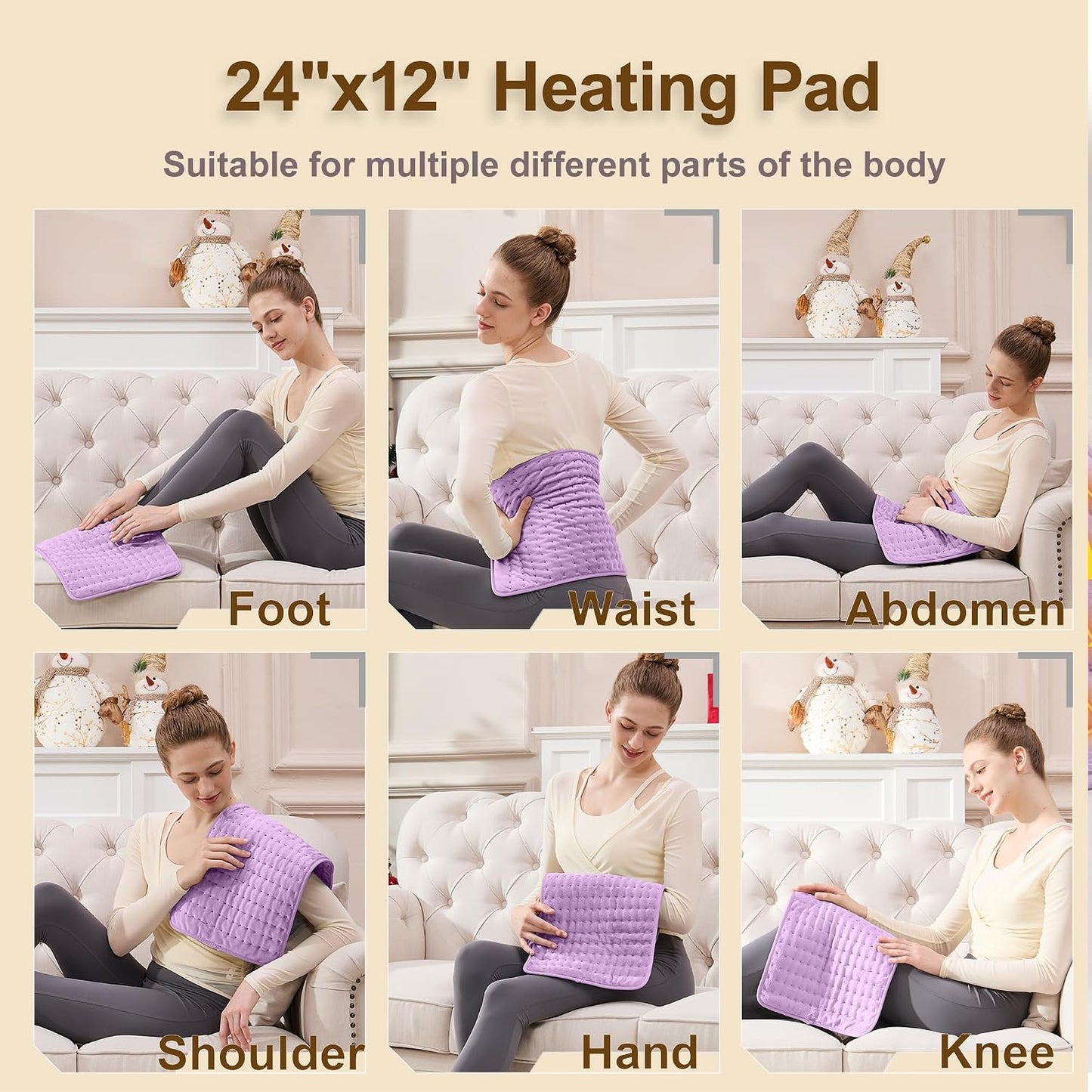 12"x24" Heating pad, Electric Heat Pad 6 Heating &4 Timer Setting