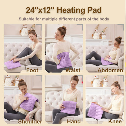 12"x24" Heating pad, Electric Heat Pad 6 Heating &4 Timer Setting