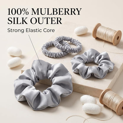Silk Scrunchies for Hair 100% Mulberry Silk Hair Ties 3 Pack(Black, Navy Blue, Emerald)