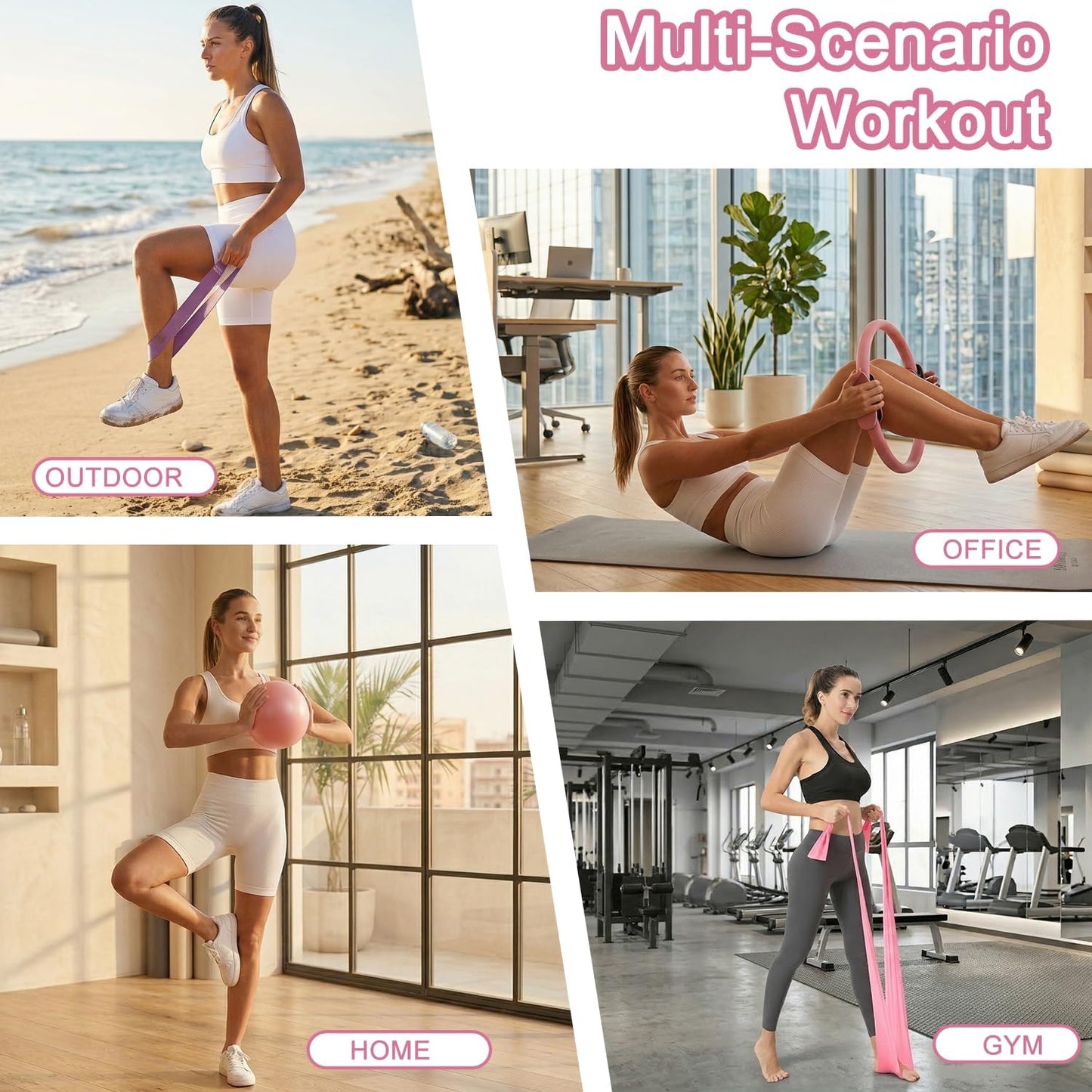 Pilates Kit for Home Workout: Pilates Ring and Ball Set for Women with Resistant Loops, Stretch Band & Storage Bag - Essentials Pilates Accessories Kit for Beginners Full Body Workouts