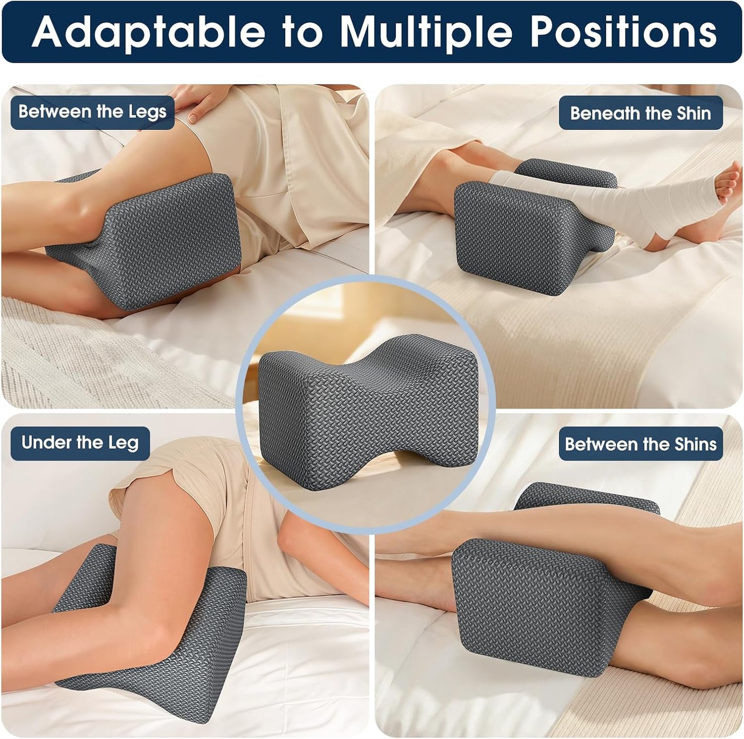 BlissTrends Memory Foam Knee Pillow, Knee Pillow for Side Sleepers, Leg Pillows for Sleeping Blood Circulation, Elevation Pillow for Spine Aligning, Sciatica, Back, Hip, Knee, Ankle Pain, Grey
