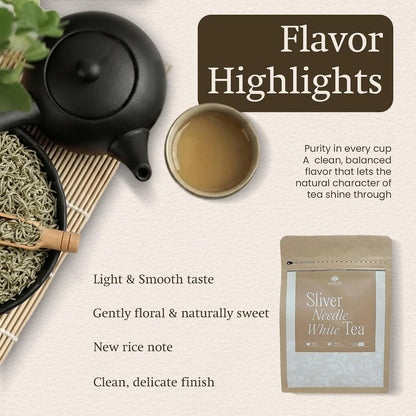 ANNHI TEA Organic Silver Needle White Tea - 24 Tea Bags, Loose Bud Light, Naturally Sweet & Floral, Delicate Herbal Tea Pack, Snow Shan Leaf, Soothing Vietnamese Shan Tea