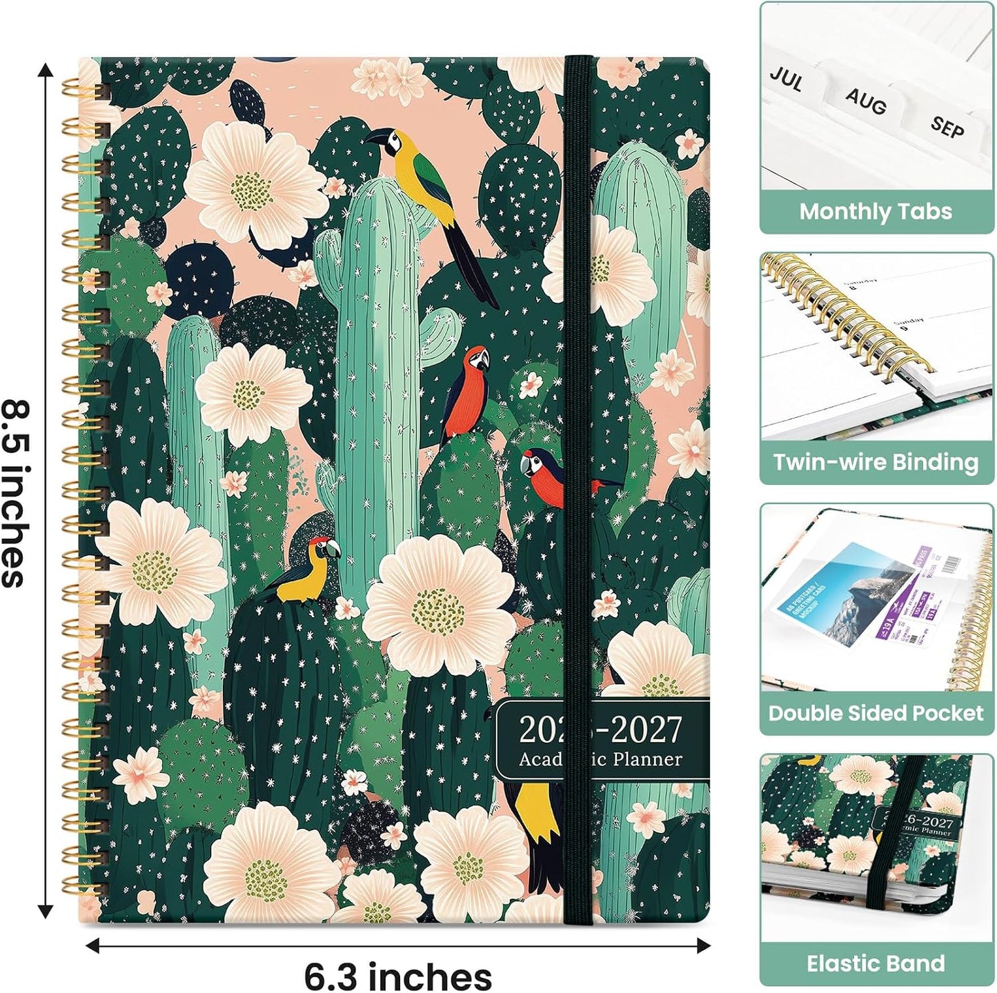Planner 2026-2027, Academic Monthly and Weekly Calendar Planner for Women, July 2026 - June 2027, Hardcover Pretty Agenda Planner Book with Tabs, Spiral Daily Organizer for School Office Home Supplies, 6.3" x 8.5" - Blue Floral