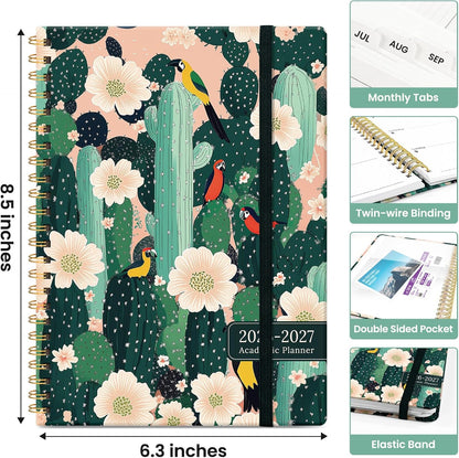 Planner 2026-2027, Academic Monthly and Weekly Calendar Planner for Women, July 2026 - June 2027, Hardcover Pretty Agenda Planner Book with Tabs, Spiral Daily Organizer for School Office Home Supplies, 6.3" x 8.5" - Blue Floral