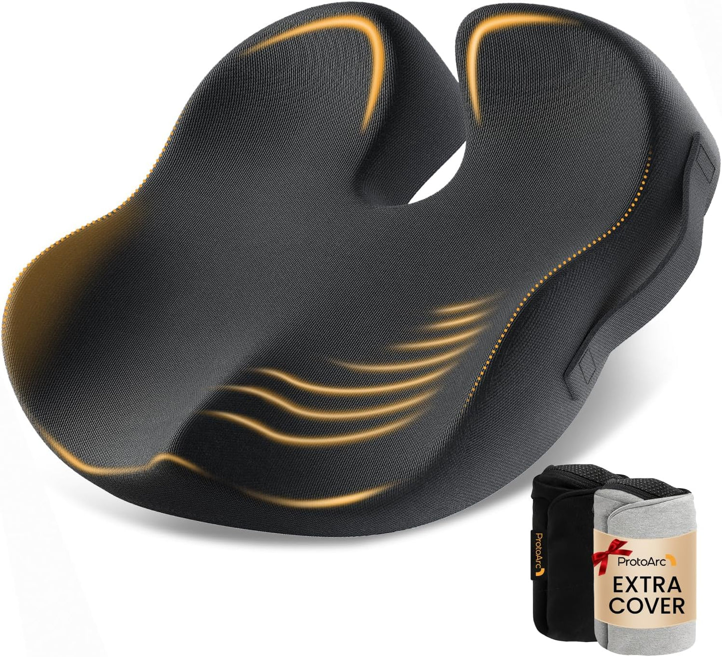 ProtoArc Seat Cushion, Office Chair Cushion for Sciatica, Coccyx Cushion, Ergonomic Memory Foam Seat Cushion for Car, Home, Pressure Relief Pad for Hip, Tailbone, All Day Comfort - Black