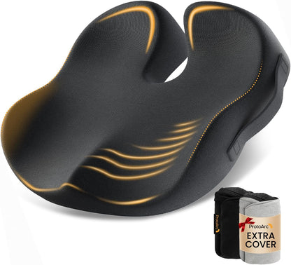 ProtoArc Seat Cushion, Office Chair Cushion for Sciatica, Coccyx Cushion, Ergonomic Memory Foam Seat Cushion for Car, Home, Pressure Relief Pad for Hip, Tailbone, All Day Comfort - Black