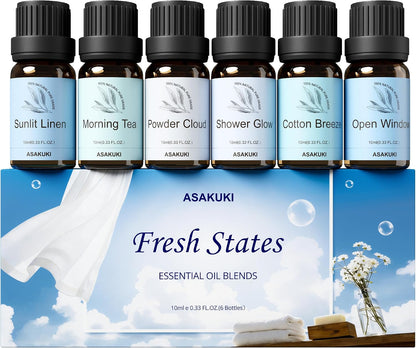 ASAKUKI Essential Oils for Diffuser –6 Mood Essential Oil Blends (Breathe, Uplift, Sensual, Balance, Unwind, Rest) for Morning to Night Rituals, Home & Daily Use-Thoughtful Gift