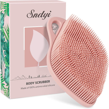 Sndyi Silicone Body Scrubber, Gentle Exfoliating Body Scrubber for Sensitive Skin, Leaf Shaped Shower Scrubber for Body with Lathering Bristles, Silicone Loofah Body Brush for Showering, Oatmeal