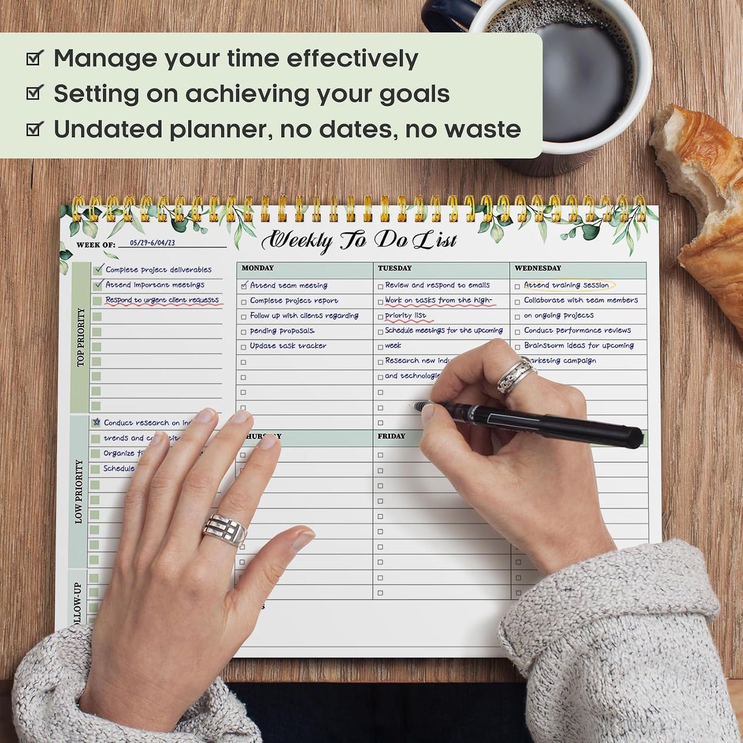 Taja Weekly To Do List Notepad with 52 Undated Sheets（8.5"×11"）- Weekly Desk Planner for Women & Man, Work and Home -1 Pack Violet Dream