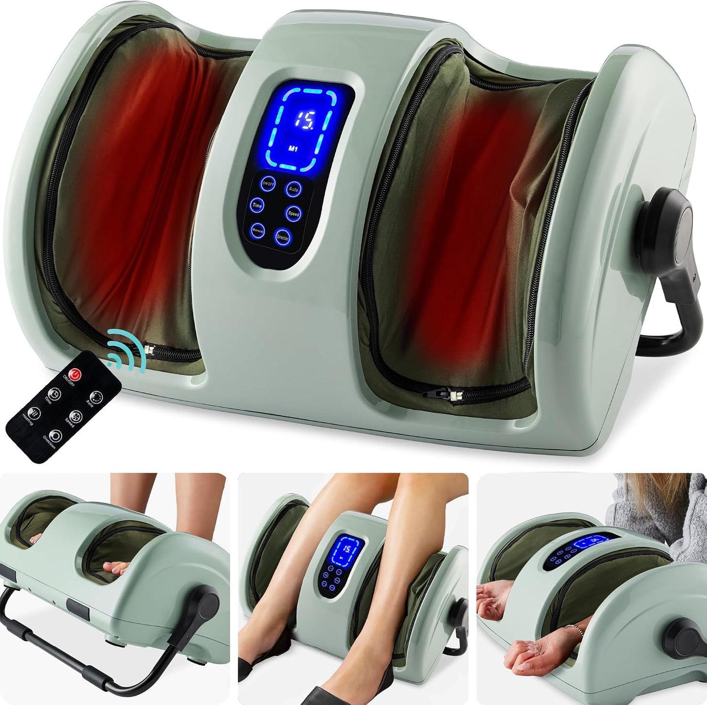 Best Choice Products Shiatsu Foot Massager with Heat for Plantar Fasciitis & Neuropathy, Kneading Foot & Calf Massager with Remote, 360° Adjustable Handle, Rolling & Compression Massage - Satin Black