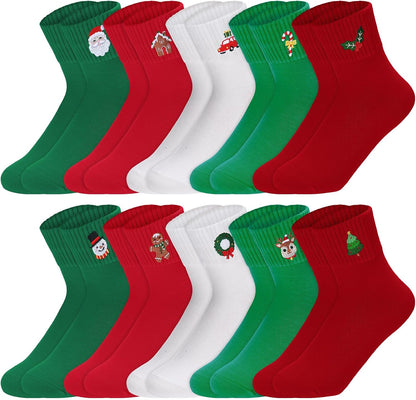 Eurzom 10 Pairs Socks Womens Crew Elastic Ankle Length Cotton Socks Aesthetic Cute Lightweight Low Cut Gifts for Women - Colors B
