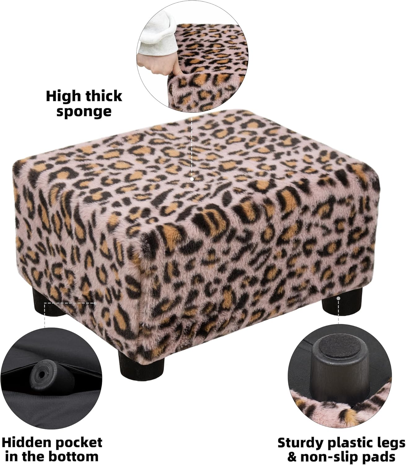 CAROLMADE Small Foot Stool Ottoman Footstool with Legs Under Desk Footrest for Living Room Bedroom and Office,Linen-Grey