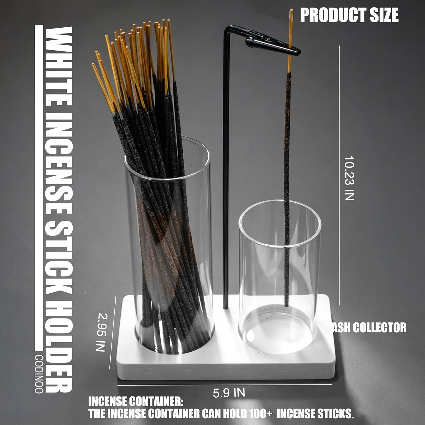 2 in 1 Incense Burner Holder for Sticks,Glass Incense Holder with Storage,Upside Down Incense Holder for Sticks with Glass Ash Catcher for Meditation Yoga Spa Room Home Decor[Full Black]