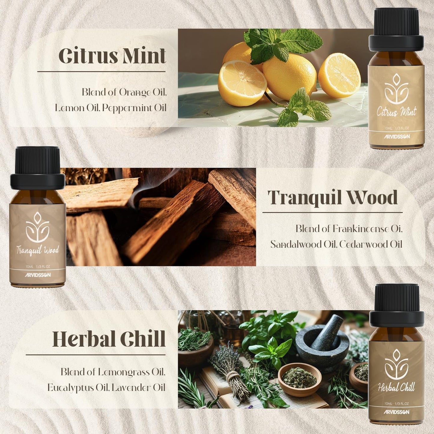 ARVIDSSON Floral Essential Oils Set, Natural Flower Essential Oil Gift for Women - Rose, Gardenia, Cherry Blossom, Honeysuckle, Lilac, Blue Lotus, Scented Oil for Diffuser, Valentines Day Gift for Her
