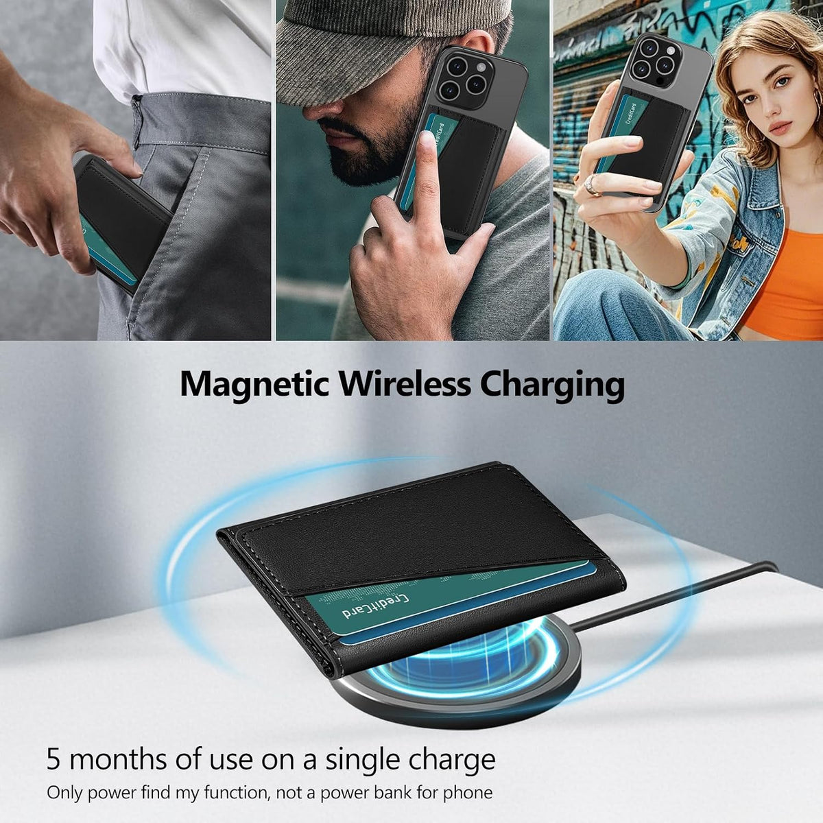 for Magsafe Wallet Work with Apple Find My, Strongest Magnetic Phone Wallet