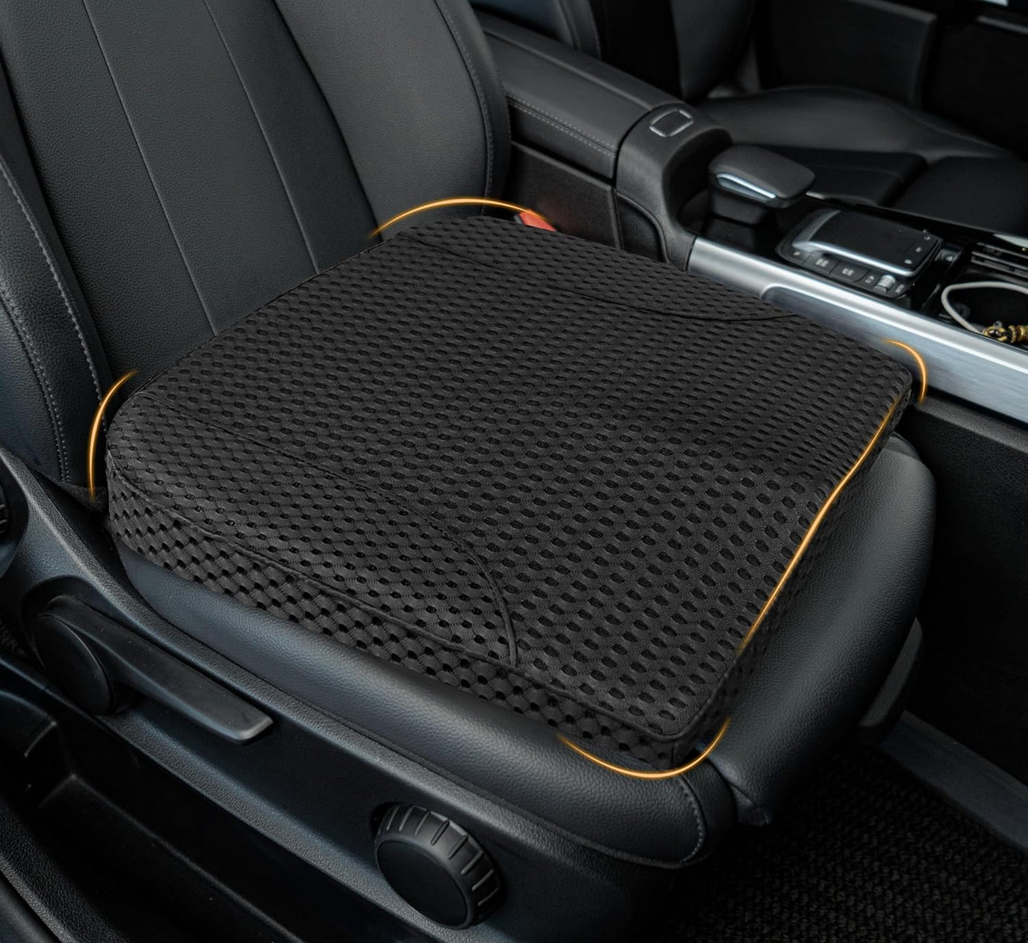 kingphenix Premium Car Seat Cushion, Memory Foam Driver Seat Cushion to Improve Driving View- Coccyx & Lower Back Pain Relief - Seat Cushion for Car, Truck, Office Chair (Leather Black)