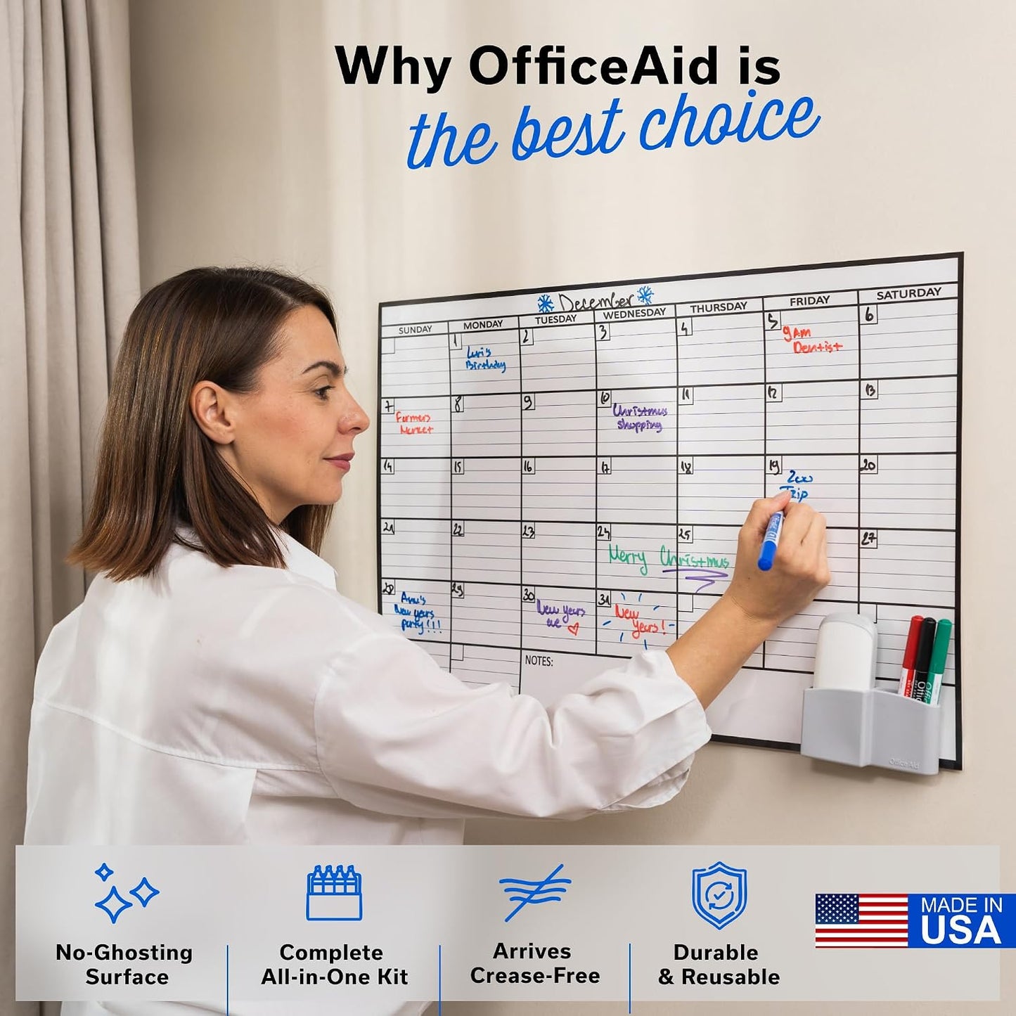 Large Dry Erase Calendar for Wall 36x48, Big Classroom Giant Month, Undated Reusable Family Monthly, Rolled Whiteboard White Board, Calendar Dry Erase Planner for Wall Erasable Large Office 48x36