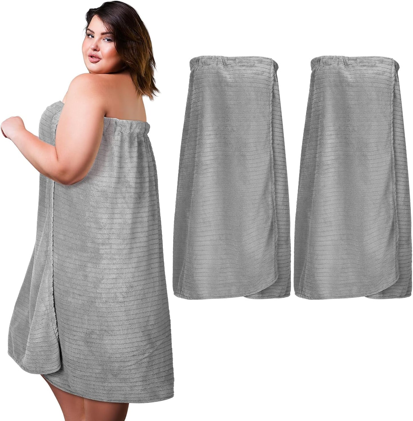 Tigeen 2 Pcs Women's Towel Wrap Lightweight Spa Robe Stripes with Adjustable Closure, Elastic Top Soft Bathrobe Spa Wrap