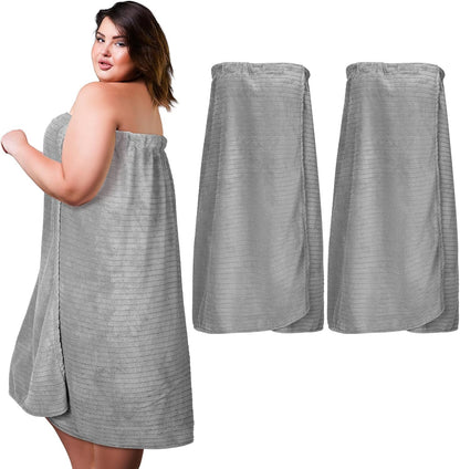 Tigeen 2 Pcs Women's Towel Wrap Lightweight Spa Robe Stripes with Adjustable Closure, Elastic Top Soft Bathrobe Spa Wrap