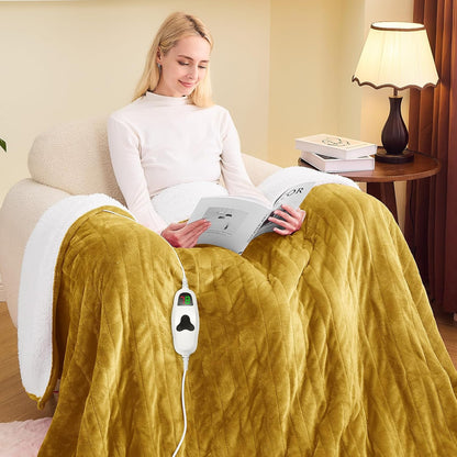 greenoak Heated Blanket Electric Throw 50"X60", Heating Blanket with 10 Heat Levels 1/2/4/6/8 Hours Auto-Off,Fleece Soft Sherpa Blanket,Gifts for Grandma Mom Seniors, Misty Grey
