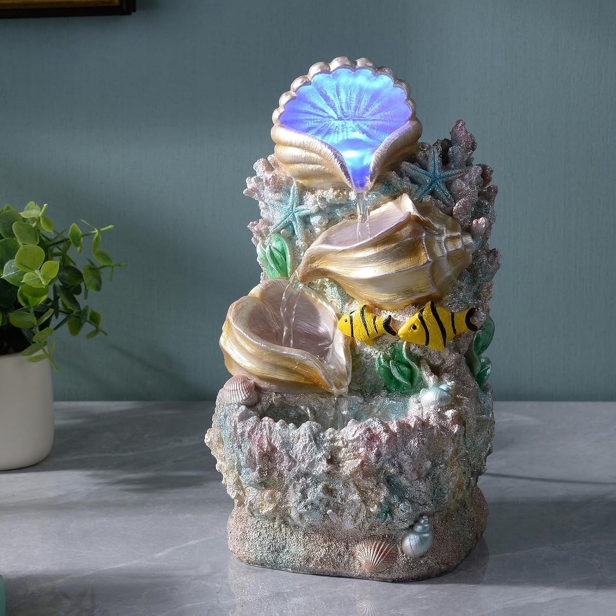 GOSSI Meditation Waterfall Fountain with LED Lights, Indoor Tabletop Water Fountain Decorated with Natural River Rocks, Office & Home Relaxation Decor, Christmas Decoration