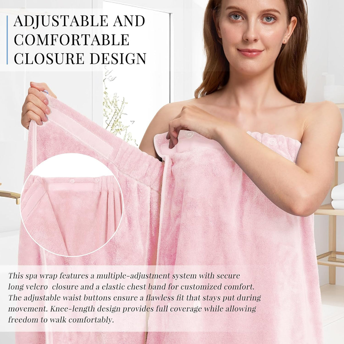 PJGGZ Towel Wrap for Women, Adjustable Button Quick Dry Absorbent Bath Wrap