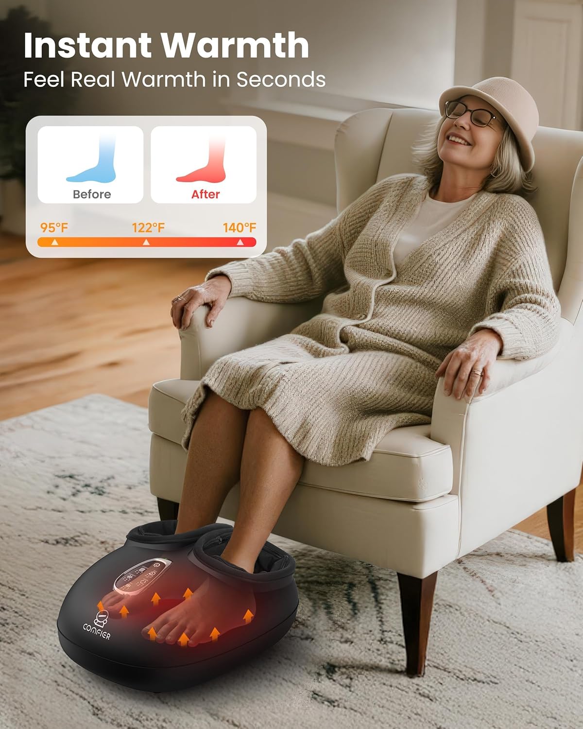 COMFIER [2026 Gift for Men,Women,Shiatsu Foot Massager with Fast Heat,Kneading Rolling Compression,Extra Vibration, FSA Eligible HSA Store, Plantar Fasciitis,Neuropathy Pain, Bigger Size 13IN