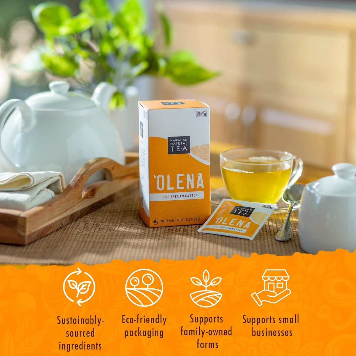 Olena Turmeric Tea, Herbal Green Tea Blend - Hawaiian Natural, 20 Bags