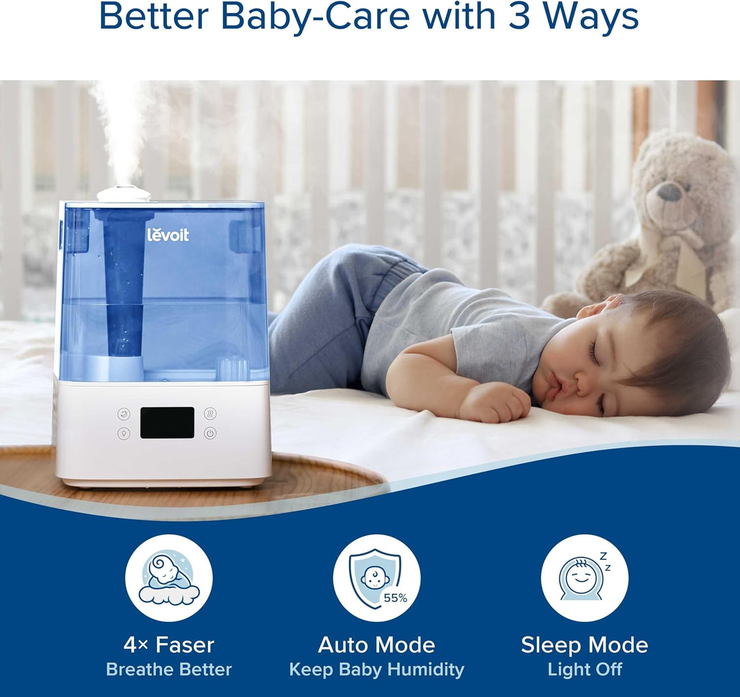 LEVOIT Humidifiers for Bedroom Large Room Home, (6L) Cool Mist Top Fill Essential Oil Diffuser for Baby & Plants, Smart App & Voice Control, Rapid Humidification & Auto Mode - Quiet Sleep Mode, Gray